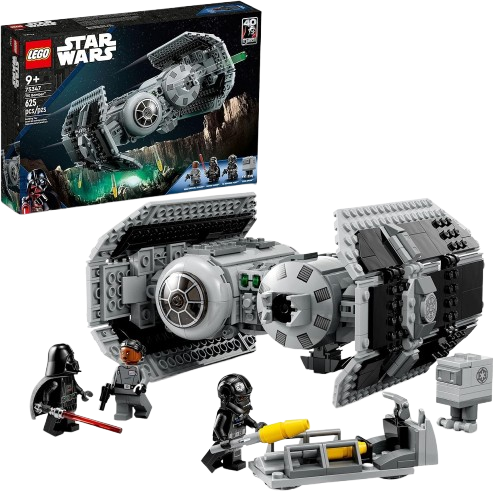 LEGO Star Wars TIE Bomber Model Building Kit, Star Wars Toy Starfighter with Gonk Droid Figure, Darth Vader Minifigure and Lightsaber